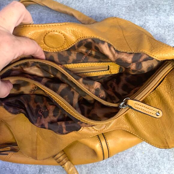 B. Makowsky Kayla Peach Leather Shoulder Bag, Y2K Large Handbag Leopard Interior - Picture 9 of 13